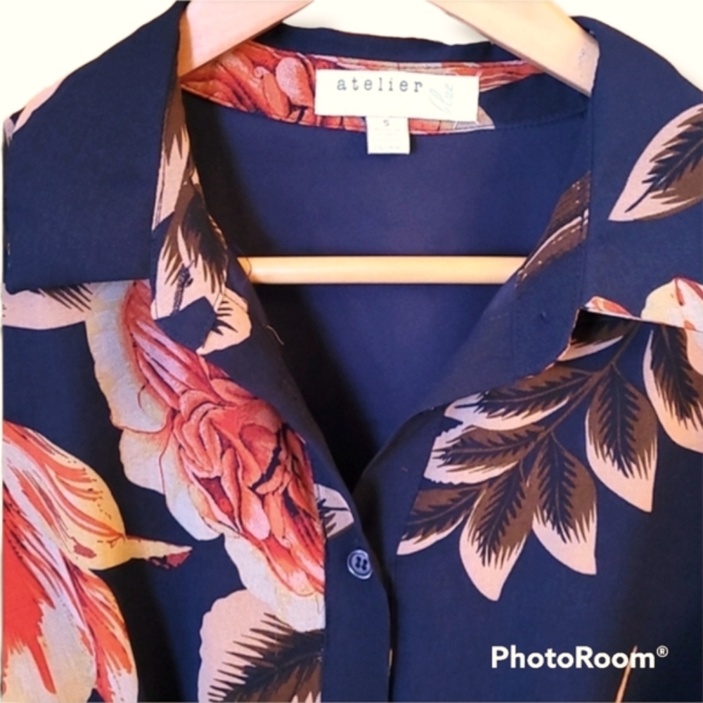 Atelier Blue Button Down Dark Floral Dress - Picture 5 of 11
